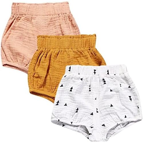 MYGBCPJS Baby Girls Boys 3 Pack Cotton Linen Blend Cute Bloomer Shorts Loose Harem Shorts