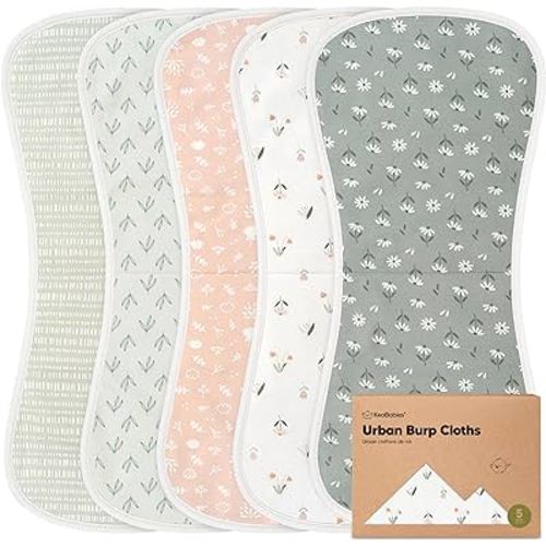 Organic Burp Cloths for Baby Boys and Girls - 5-Pack Super Absorbent Burping Cloth, Burp Clothes, Soft & Plush, Newborn Milk Spit Up Rags, Burpy Cloth Bib for Unisex, Burping Rags (Fleur)