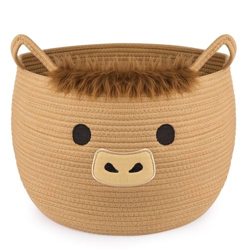 Highland Cute Cow Basket for Nursery, Large Blanket Gift Basket, Woven Rope Cotton Storage, Baby Laundry 0rganizer with Ears Handles, Towels Toy Clothes Gifts Storage Cat Dog Bin,13"D×11.5"H