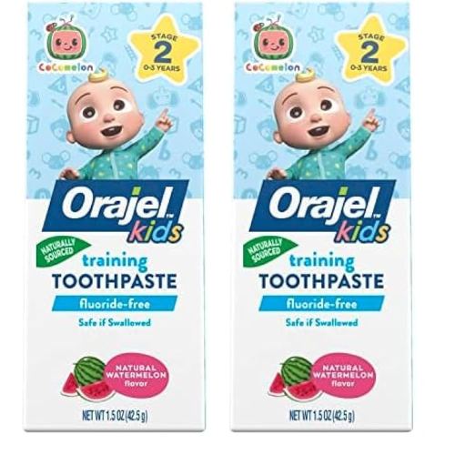 Orajel Kids CoComelon Training Toothpaste Fluoride-Free; #1 Pediatrician Recommended Fluoride-Free Toothpaste*, 1.5oz Tube (Pack of 2)