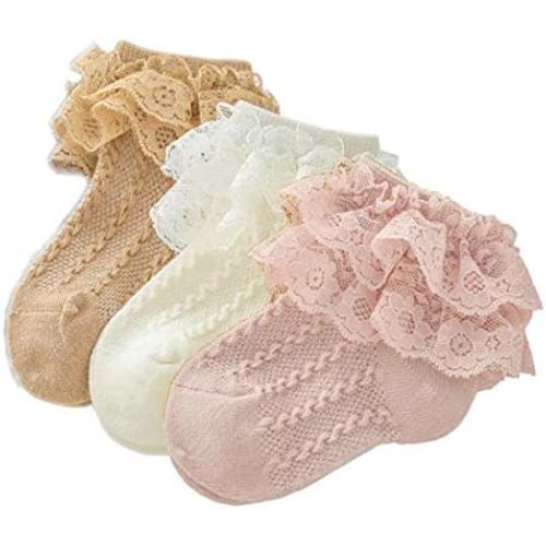 Colorful Childhood Baby-Girls Eyelet Ruffle Lace Socks Toddler Double Lace Dressy Short Socks Newborn/Infants