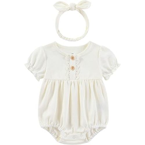 Baby Girls Clothes Set Cotton Floral Bodysuit Dress with Headpiece for 3-24 Months
