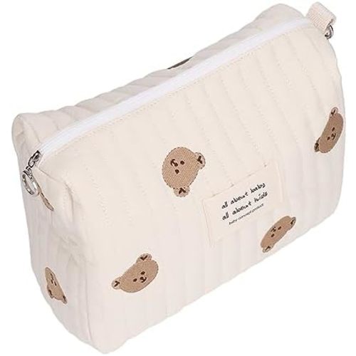 Diaper Bag, Small Diaper Bag Tote Baby Tote Bag Quilted Cotton Cute Pattern Nappy Diaper Storage Bag with Stroller Hooks Portable Stroller Baby Diaper Bag for Baby Bottles (bear