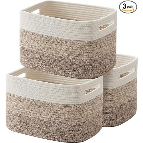 OIAHOMY Storage Basket, Woven Baskets for Storage, Cotton Rope Basket for toys,Towel Baskets for Bathroom - Pack of 3, Gradient Yellow - 3 Pcs