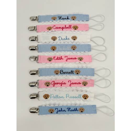 Monogrammed Pacifier Clip Embroidered Name, Baby Pacifier Clip, Embroidered Dog, Baby Gift with Dog Design, Monogrammed Dog Design