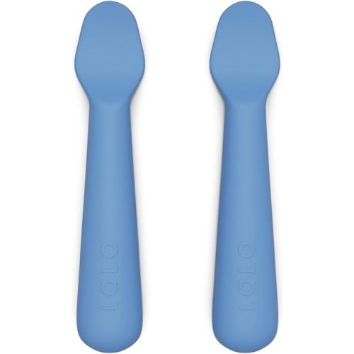 Lalo Little Spoon Set - 2 Piece Baby Spoons Set for Infants & Babies - Made From Food Grade Silicone Dishwasher Safe - Baby Feeding Essentials for Early Stage Mealtime - Blueberry