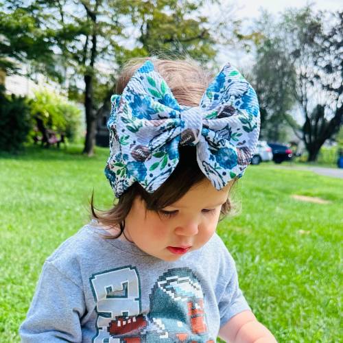 EAGLES BOWS and HEADBANDS Midnight Green Watercolor Flowers and Footballs| Philadelphia Eagles Inpired Art