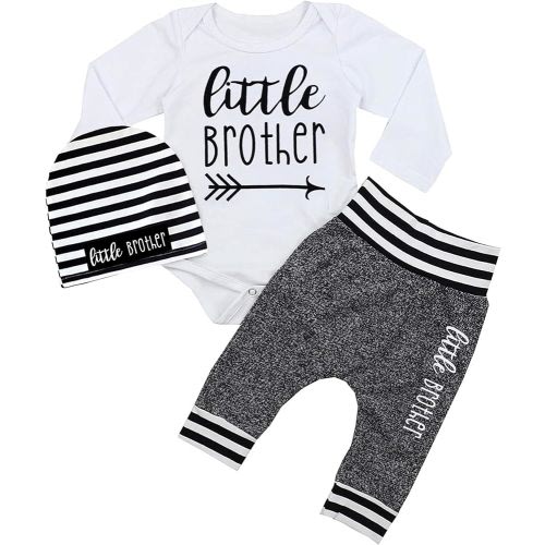 Fommy Newborn Baby Boy Clothes New to The Crew Letter Print Romper+ Pants+Hat 3PCS Outfit