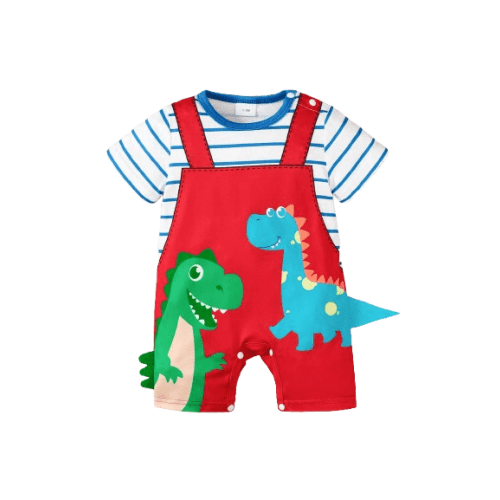 Mikrdoo Baby Boys Cute Romper Short Sleeve Stripes Dinosaur Onesies Clothes Newborn to Infant Size 1/3-18M
