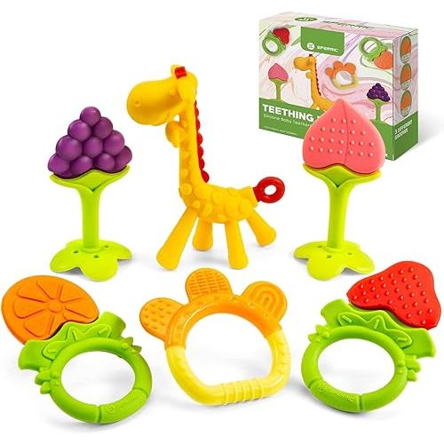Silicone Baby Teethers - Freezer Safe Teething Toys for Infants 0-6 Months - 6 Pack