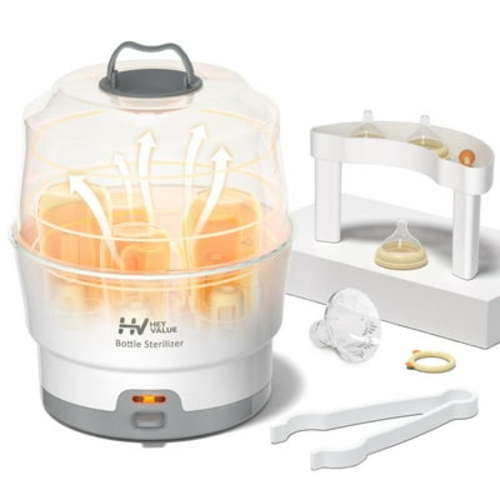 HEYVALUE Bottle Sterilizer,Baby Bottle Steam Sterilizer with Timer for Baby Bottles, Pacifiers, Pump Part,Toys White
