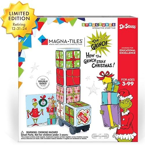 CreateOn Magna-Tiles Limited Edition How The Grinch Stole Christmas Magna-Tiles Structure Set, Magnetic Building Tiles Making Learning Fun and Hands-On, Educational Toy for Kids Ages 3 Years +