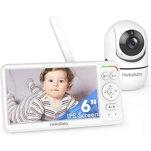 HelloBaby Baby Monitor with Camera Audio and Video, 6" World First IPS Screen 30H Battery, Secure No WiFi, Pan Tilt, Night Vision, VOX/ECO, 2-Way Talk, 1000ft, Portable Travel, Ideal for Mom, Elderly