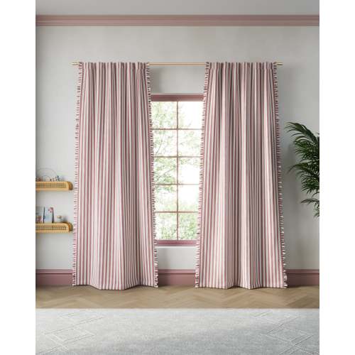 Striped Ruffle Blackout Curtain