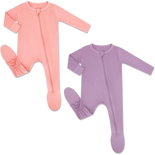 HAPIU Rayon from Bamboo Baby Footed Pajamas, 2 Way Zipper YKK, Footie for Baby Boy Girls, Newborn-24 Months
