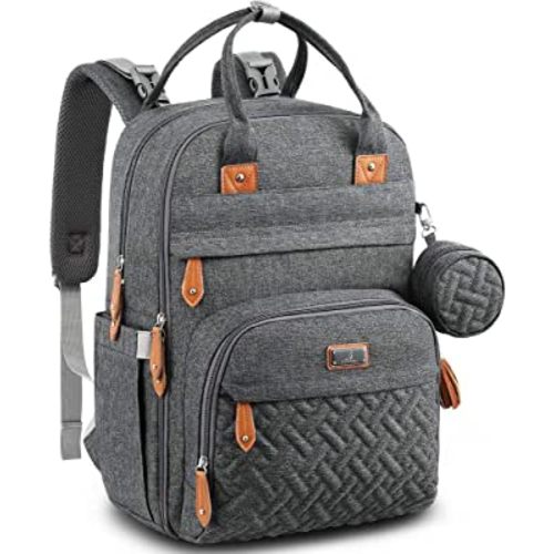 BabbleRoo Diaper Bag Backpack - Multi function Waterproof Diaper Bag, Travel Essentials Baby Tote with Changing Pad, Stroller Straps & Pacifier Case - Unisex, Dark Gray