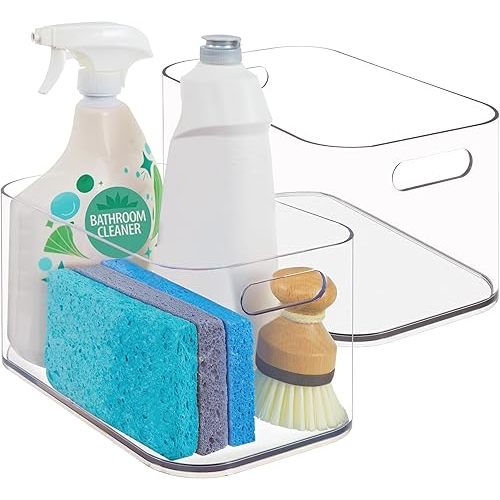 STORi Bliss 10" x 6" Open Clear Pantry Organizer Bin, Set of 2, Plastic Containers with Handle for Kitchen, Fridge, Cabinet, Closet, Bathrom, Undersink Storage Made in USA