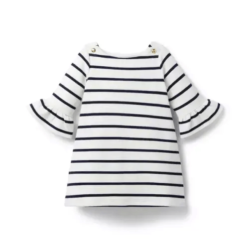 Girl Jet Ivory Stripe Striped Bell Sleeve Dress by Janie and Jack
