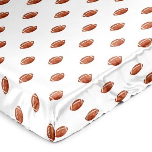 Sweet Jojo Designs Boy Satin Fitted Crib Sheet Watercolor Sports Theme Football Brown and White