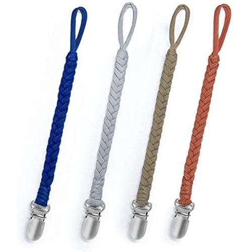 Habadeer Baby Pacifier Clips for Girls and Boys  4 Pack,100% Handmade Braided,Universal All Pacifiers