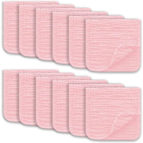Muslin Burp Cloths Large 100% Cotton Hand Washcloths for Boys & Girls, Baby Essentials Extra Absorbent and Soft Burping Rags for Newborn Registry (Pink, 12-Pack, 20" X10") - 10x20 Inch (Pack of 12)