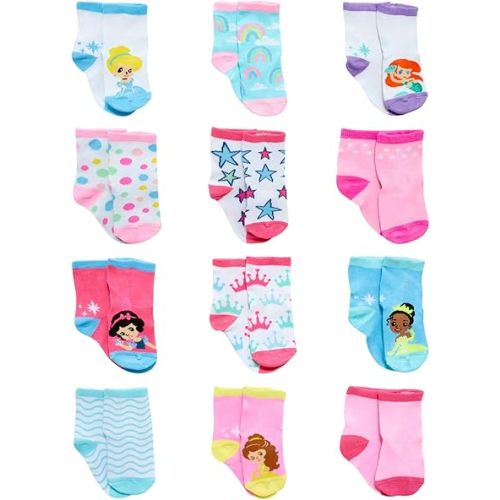 Disney Baby Girls Socks - 12 Pack Soft Newborn Baby Socks with Disney Character Prints - Cute Newborn and Infant Socks, 0-24M - Disney Princess