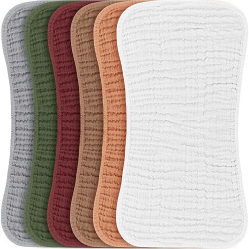 Konssy Muslin Baby Burp Cloths Sets for Unisex- 6 Pack Large 100% Cotton Burping Clothes for Newborn, Baby Girls and Boys