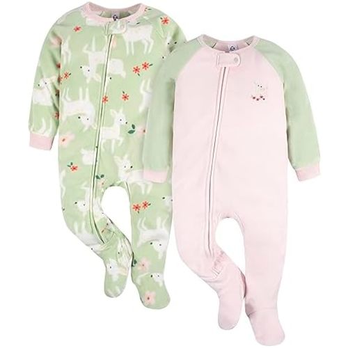 Gerber Baby Girls' Toddler Loose Fit Flame Resistant Fleece Footed Pajamas 2-Pack