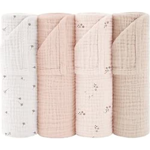 Susurration Muslin Burp Cloths 24x24 Inches Ultra Soft 100% Cotton, 4 or 7 Pack Baby Washcloths for Newborn, Absorbent Burp Rags & Swaddle Blankets