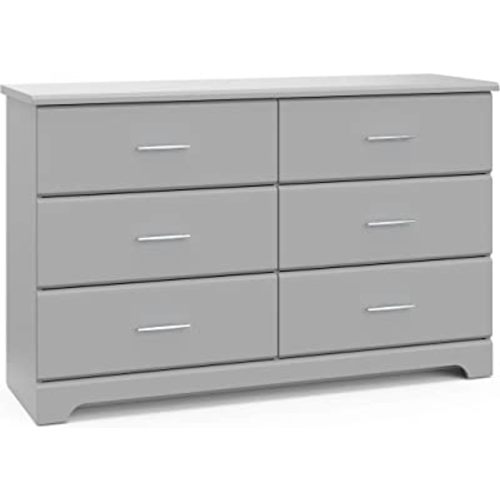 Storkcraft Brookside 6 Drawer Double Dresser (Pebble Gray) – GREENGUARD Gold Certified, Easy-to-Match Double Dresser for Nursery and Kids Bedroom, Wide Dresser Organizer for Children’s Bedroom