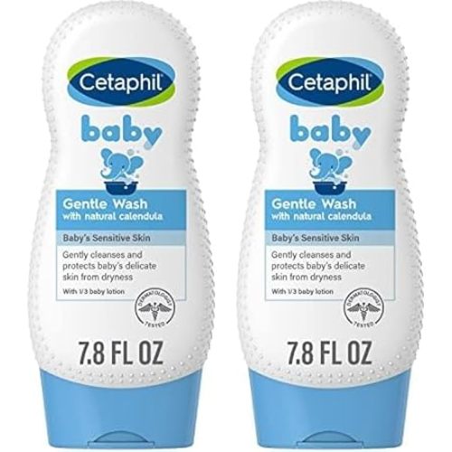 Cetaphil Baby Body Wash with Half Baby Lotion, Gentle Wash with Organic Calendula, Soothes Dry, Sensitive Skin for Everyday Use, Gentle Fragrance, Soap Free, Hypoallergenic, 7.8oz (Pack of 2)