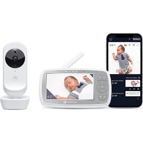 Motorola Baby Monitor VM44 - WiFi Video Baby Monitor with Camera 4.3" HD Screen - Connects to Nursery App, 1000ft Long Range, Two-Way Audio, Remote Pan-Tilt-Zoom, Room Temp, Lullabies, Night Vision