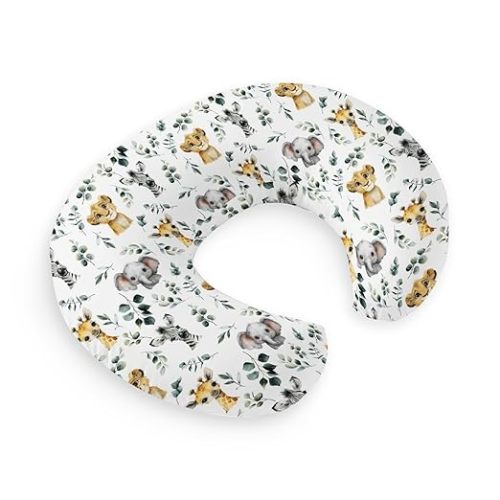 COVER ONLY: African Safari Animal Eucalyptus Leaf Nursing Pillow Cover for Baby Boys, Jungle Elephant Giraffe Zebra Lion Breastfeeding Pillow Slipcover, Nursing Pillowcase for Newborn Infant, Cover Only