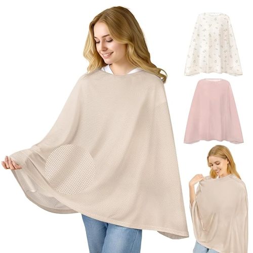 Basumee Nursing Cover for Breastfeeding Full Privacy Soft Breathable Mesh Breastfeeding Cover Multi-Use Breast Feeding Covers for Women Moms Baby Feeding Privacy Nursing Covers, Oatmeal