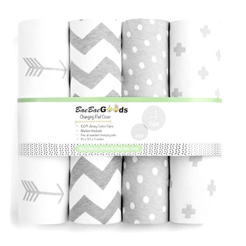 Premium Baby Changing Pad Covers 4 Pack – Boy or Girl Changing Pad Cover – Pure Jersey Machine Washable Grey and White Changing Table Cover – Diaper Changing Pad Cover Sheets