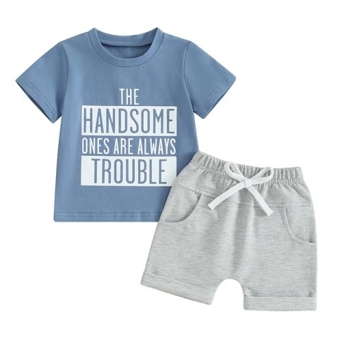 Toddler Baby Boy Summer Outfit Short Sleeve Letter Print T Shirt Top and Casual Shorts Set Cute Infant Newborn Clothes