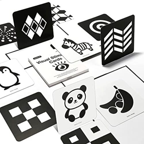 beiens High Contrast Baby Flashcards, Newborn Brain Development Toys, Visual Stimulation Learning Activity Cards, 20 PCs 40 Pages 5.5'' x 5.5'' Educational Infants Gift - Black & White(for 0-3 Months)