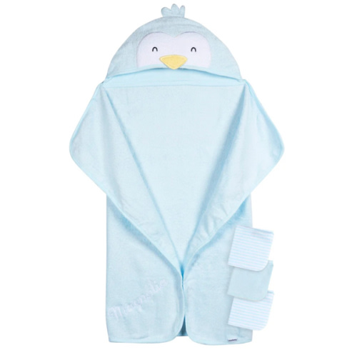Embroidered 4-Piece Baby Neutral Blue Penguin Towel & Washcloths Set – Gerber Childrenswear