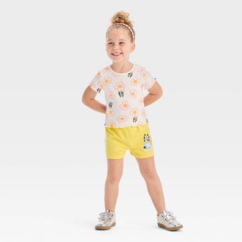 Toddler Girls' 2pc Bluey Daisy Short Sleeve T-Shirt and Shorts Set - Yellow 3T