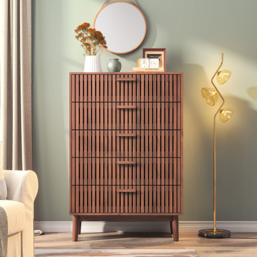 George Oliver 5 Drawer 31.5" W Double Dresser, Modern Wood Drawer Double Dresser | Wayfair