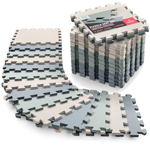 Gym Flooring Set - Interlocking EVA Soft Foam Floor Mat, 18 Pieces Puzzle Rubber Tiles Protective Ground Surface Protection, Play Workout Exercise Mats Underlay Matting Sports Pool Home Fitness Garage