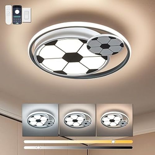 Modern Ceiling Light LED Kids Room Ceiling Light for Bedroom Dimmable Soccer Flush Mount Ceiling Light with Remote Control 17" Living Room Light Fixtures for Boys Room,Kitchen 3000k-6000K