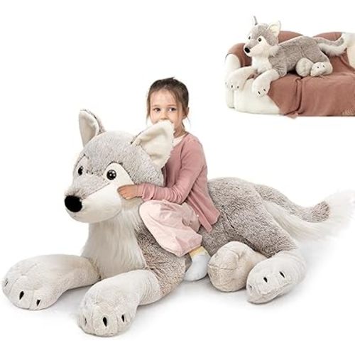 MaoGoLan Large Wolf Stuffed Animal for Boy, Giant Wolf Plush Toy for Girl, Stuffy Coyote for Kid, Realistic Stuffed Coyote Plush Pillow for Baby Shower, Birthday Gifts or Party Favor, 47 inches