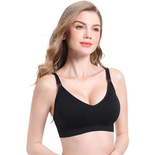 Suekaphin Nursing Bra 5pack Wireless V Neck Maternity Nursing Bra Bralette Low Cut Sleeping Breastfeeding with Extenders