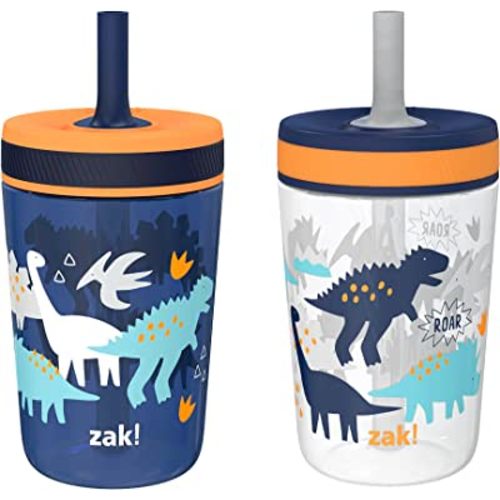Zak Designs Kelso Toddler Cups For Travel or At Home, 15oz 2-Pack Durable Plastic Sippy Cups With Leak-Proof Design is Perfect For Kids (DinoRoar, Zaksaurus)