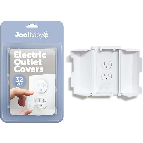 Outlet Plug Covers (32 Pack) & Outlet Cover Box for Child Safety (2 Pack) Jool Baby