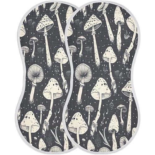 Mushrooms Black Muslin Baby Burp Cloths - Super Absorbent and Soft Burping Rags - Cotton Burp Clothes Set for Boys and Girls, 2 Pack