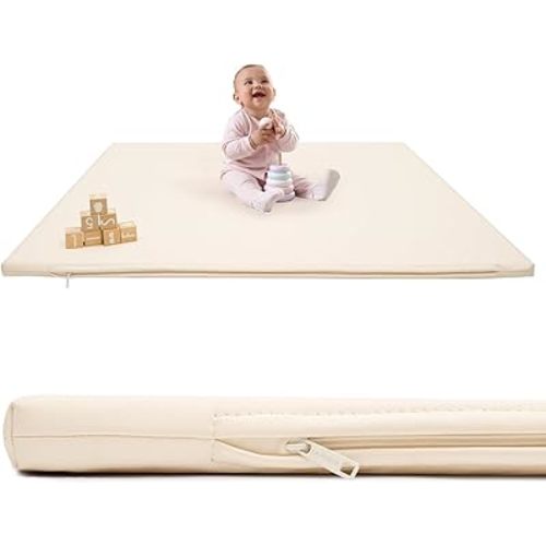 1.2" Padded Baby Play Mat 50x50 Playpen Mat- Extra Thick Waterproof Vegan Leather for Infants and Toddlers, Soft and Easy-to-Clean Floor Mat for Crawling & Play