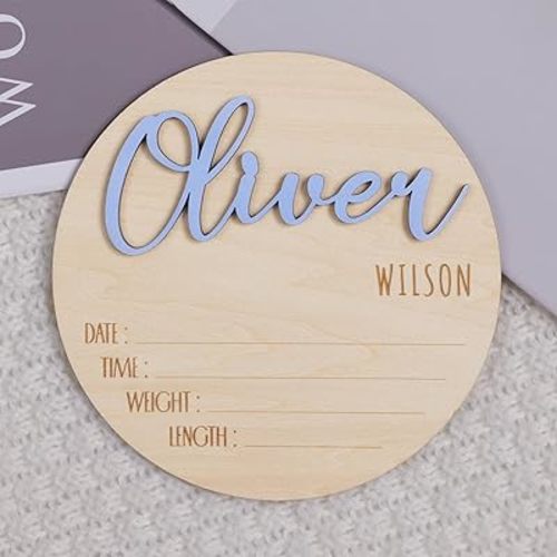 Personalized Birth Announcement Sign for Hospital, Baby Name Sign with Birth Stats, Newborn Announcement Sign Disc (Design 02)