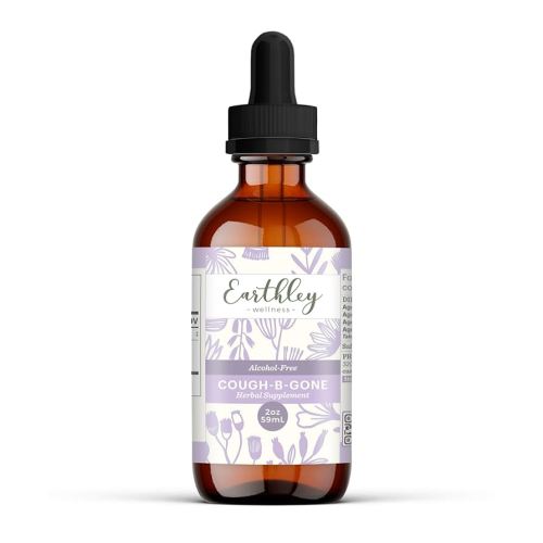 Earthley Wellness, Cough-B-Gone, Alcohol-Free Herbal Tincture for Kids & Adults (6 Months+), Cold and Cough Remedy, Soothes Sore Throats, Promotes Lung Health, and Detoxification (2oz, Kids)